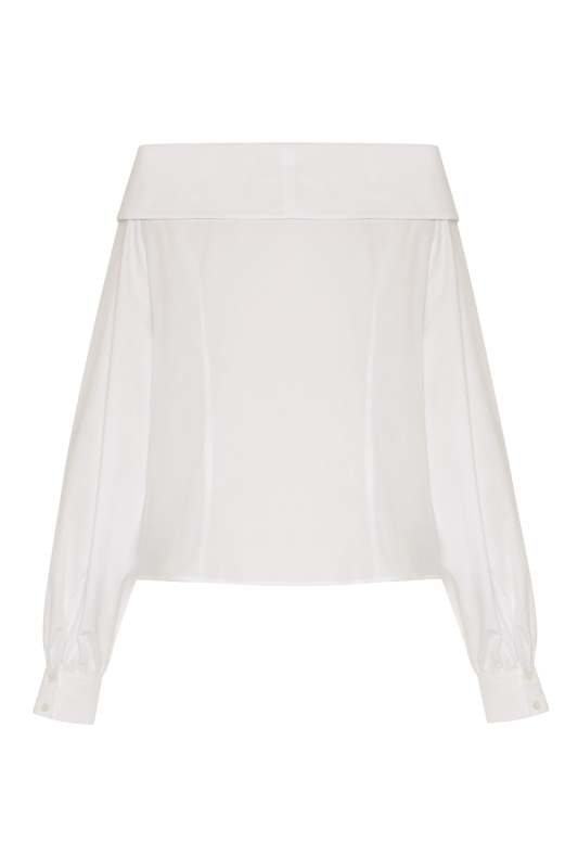 Bağlama Detaylı Madonna Yaka Gömlek Beyaz - 5