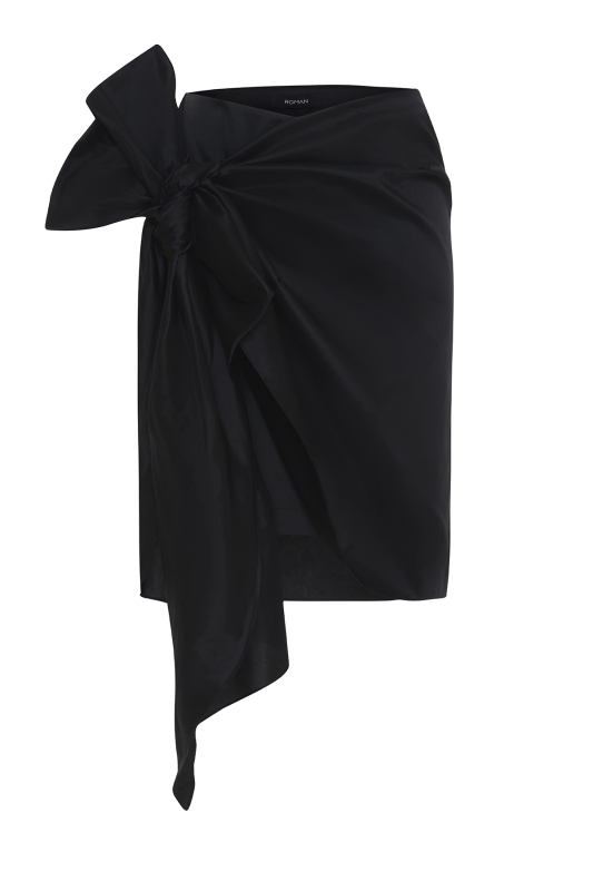Bağlama Detaylı Tafta Etek Siyah - Roman