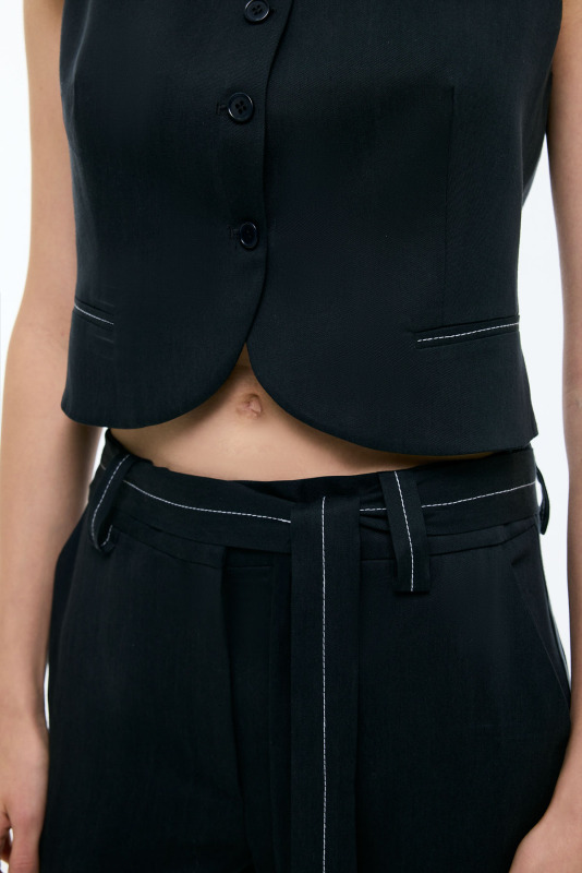 Bağlama Kemer Detaylı Geniş Paça Pantolon Lacivert - 3