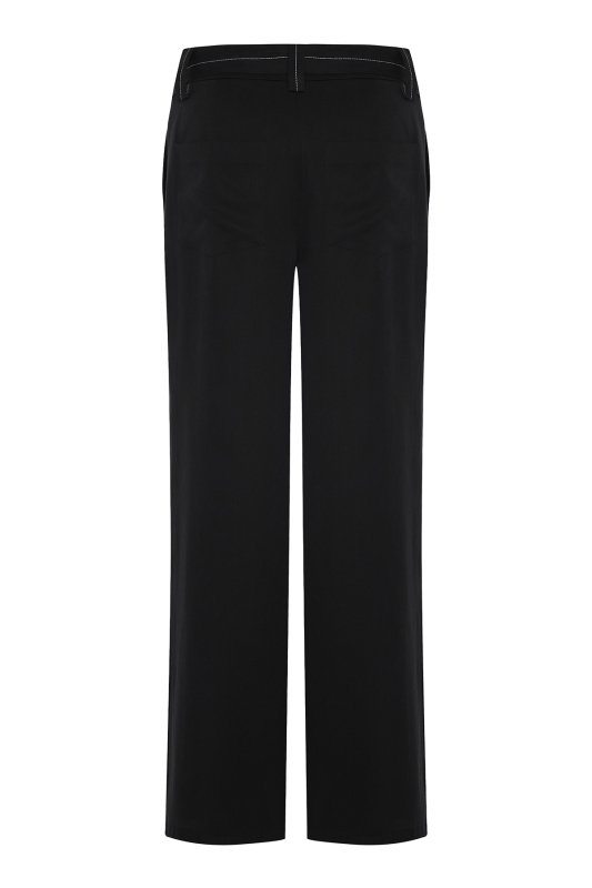 Bağlama Kemer Detaylı Geniş Paça Pantolon Lacivert - 5