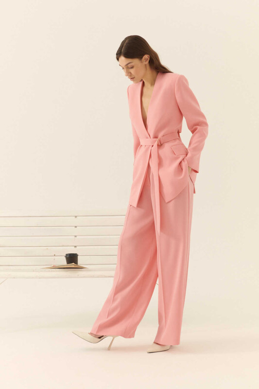 Belted Double Breasted Jacket. Pink - 3