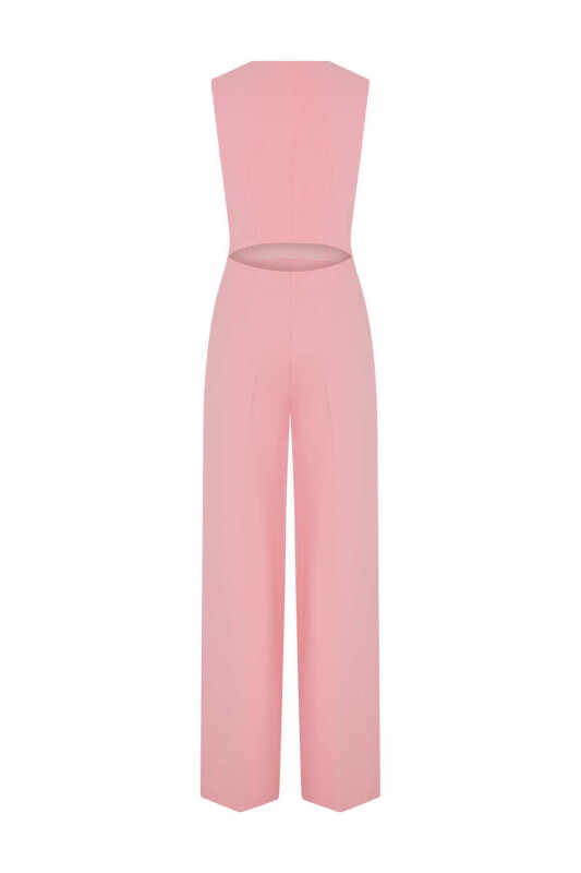  Bağlamalı Cut Out Detaylı Tulum Pembe - 5