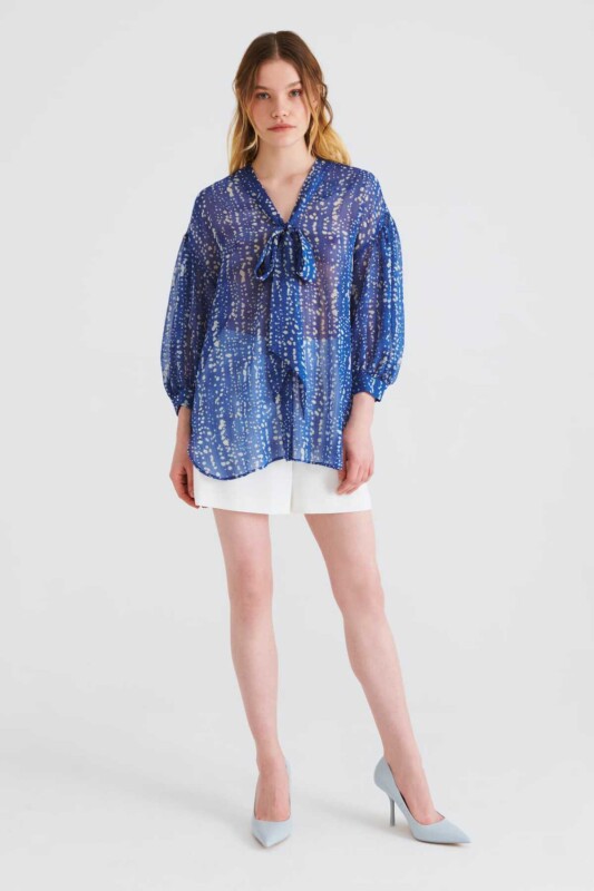 Bağlamalı Desenli Bluz Standart Renk - 1