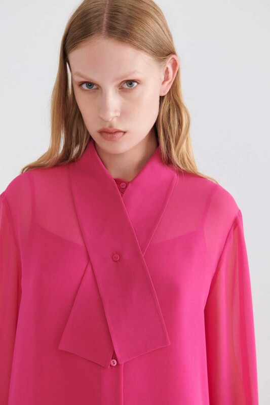  Bağlamalı Kadın Gömlek Fuşya - 3