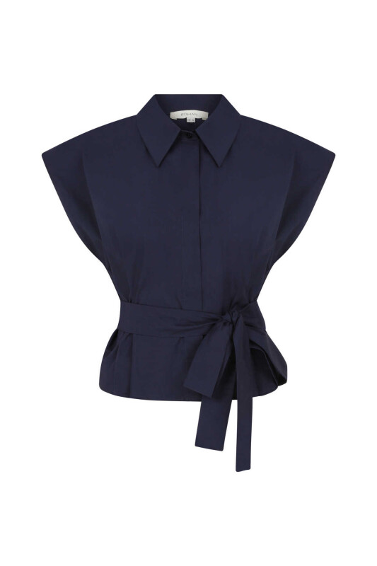 Bağlamalı Kolsuz Kadın Gömlek Lacivert - 4