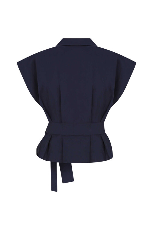 Bağlamalı Kolsuz Kadın Gömlek Lacivert - 5