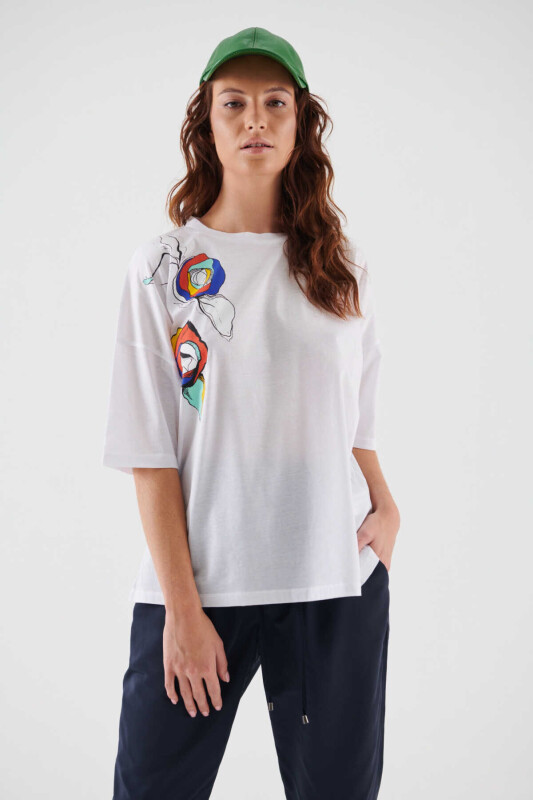  Baskılı T-Shirt Beyaz 