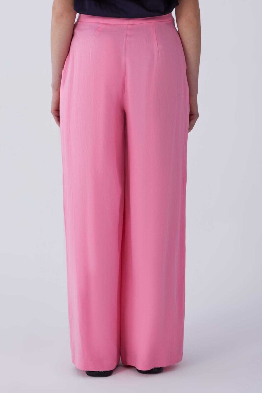 Bel Detaylı Bol Paça Kadın Pantolon Pembe - 2