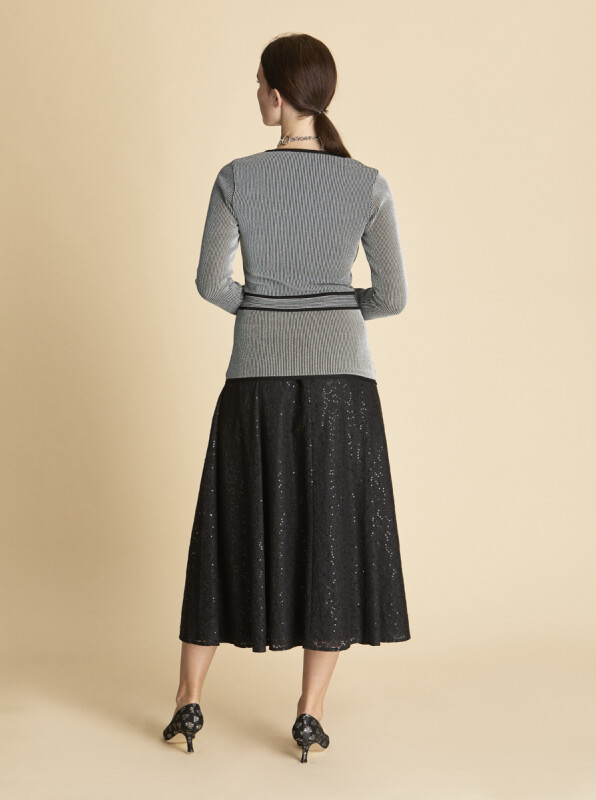  Bel Detaylı Çizgi Desenli Triko Standart Renk - 2