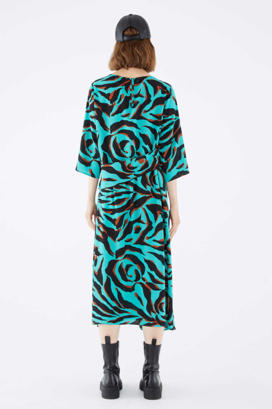  Bel Detaylı Desenli Uzun Elbise Standart Renk - 2