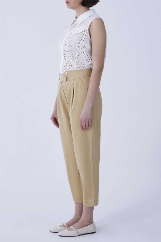 Bel Detaylı Havuç Paça Pantolon Camel - 3