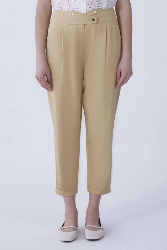 Bel Detaylı Havuç Paça Pantolon Camel - 1