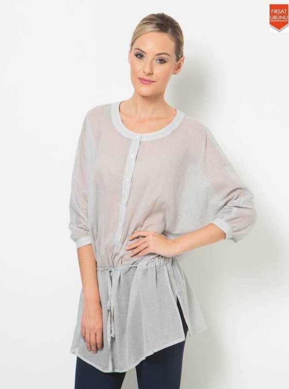  Bel Detaylı Kadın Bluz Gri 