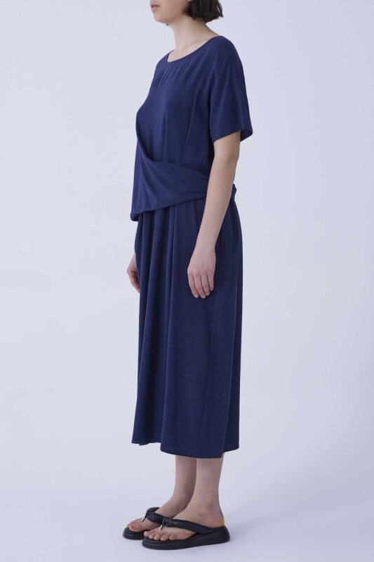 Bel Detaylı Midi Elbise Lacivert - 3