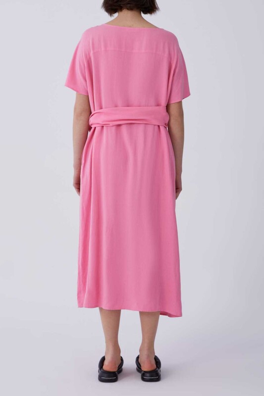 Bel Detaylı Midi Elbise Pembe - 2
