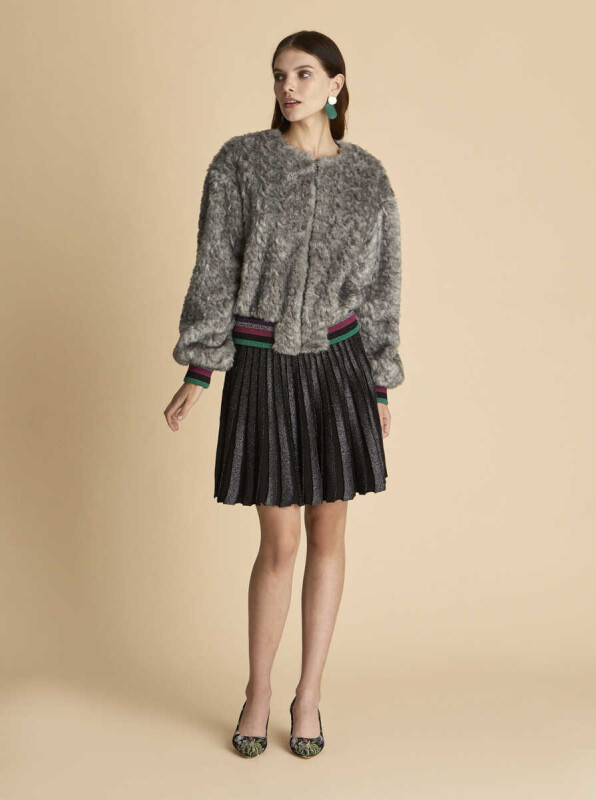  Bel Detaylı Peluş Mont Gri - 1