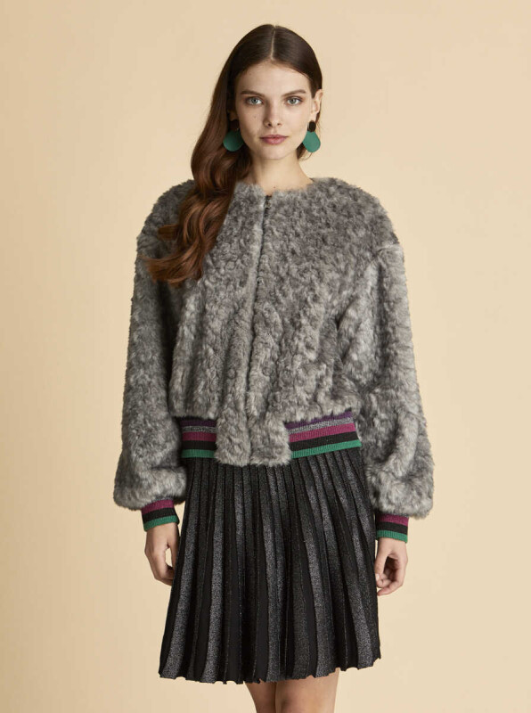  Bel Detaylı Peluş Mont Gri - 3