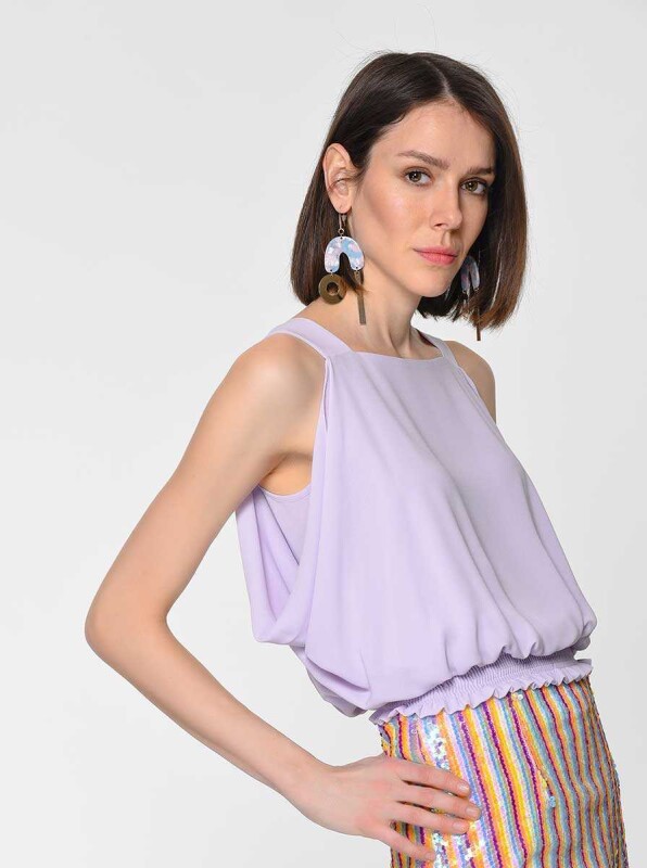 Bel Lastikli Bluz Lila - 3