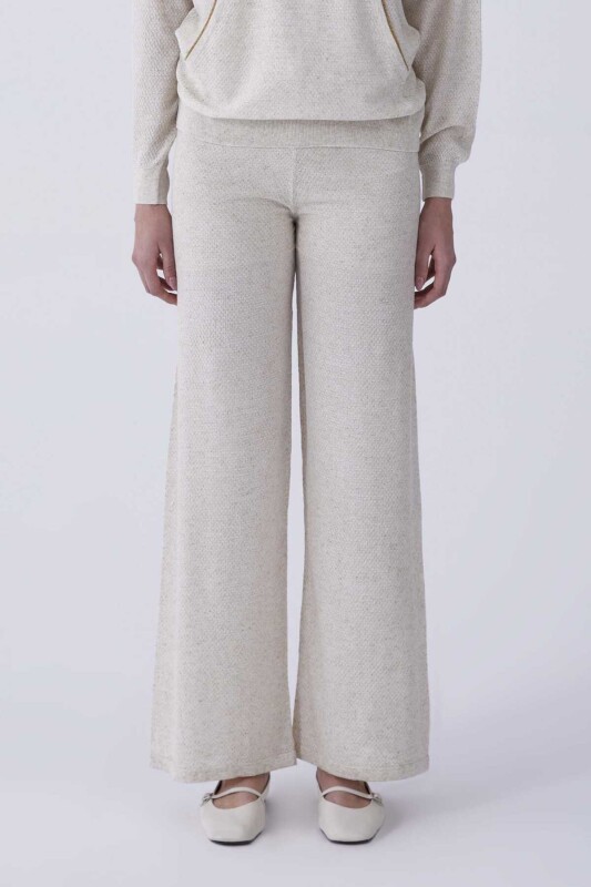 Belden Bağcıklı Dokulu Naturel Triko Pantolon Naturel - 1