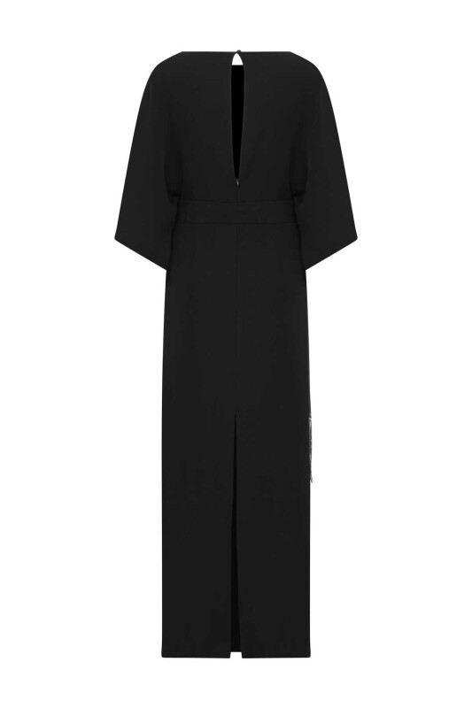  Belden Bağlamalı Abiye Elbise Siyah - 5