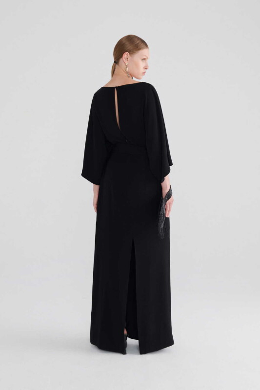  Belden Bağlamalı Abiye Elbise Siyah - 2