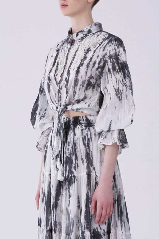 Belden Bağlamalı Beyaz Bluz Standart Renk - 3