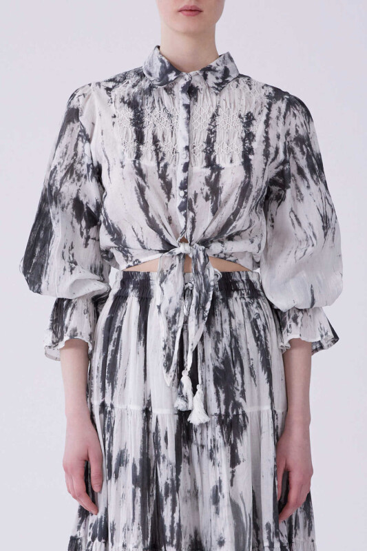 Belden Bağlamalı Beyaz Bluz Standart Renk - 1