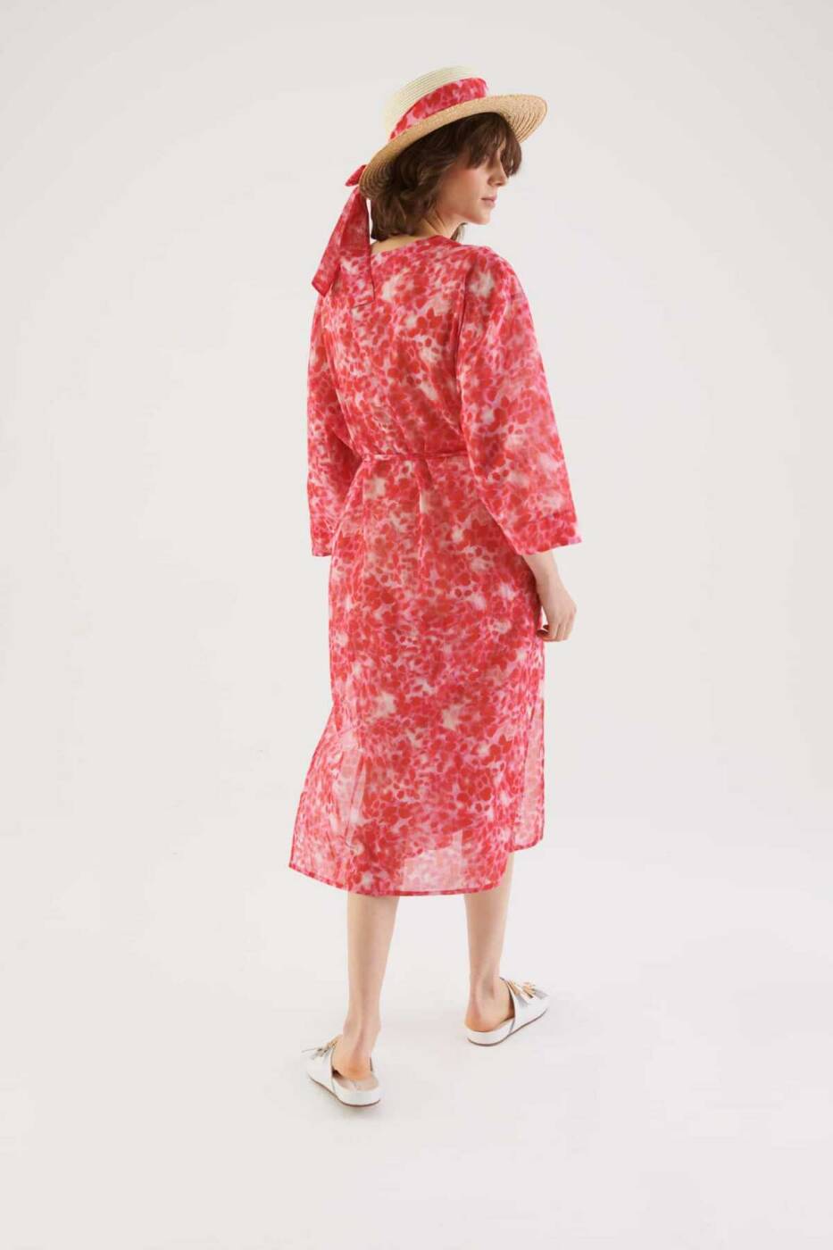 Belden Bağlamalı Desenli Kimono Standart Renk - 2