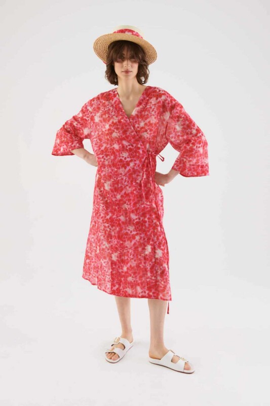 Belden Bağlamalı Desenli Kimono Standart Renk Standart Renk