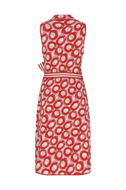 Belden Bağlamalı Desenli Triko Elbise Standart Renk - 5