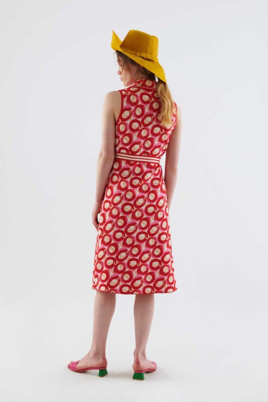 Belden Bağlamalı Desenli Triko Elbise Standart Renk - 2