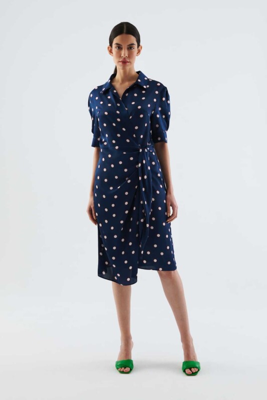 Belden Bağlamalı Puantiyeli Elbise Standart Renk - 1