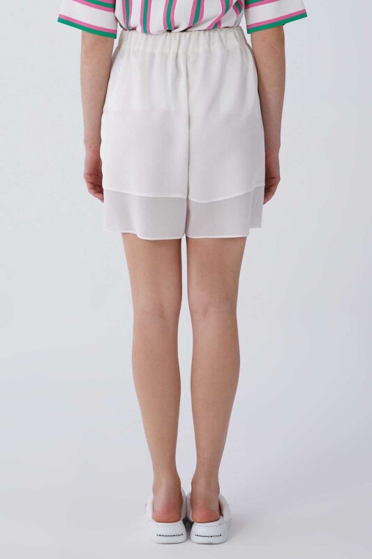 Belden Bağlamalı Şort Krem - 2