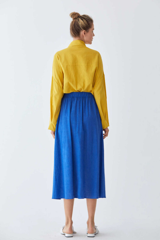 Belden Büzgülü Uzun Etek Saks - 2