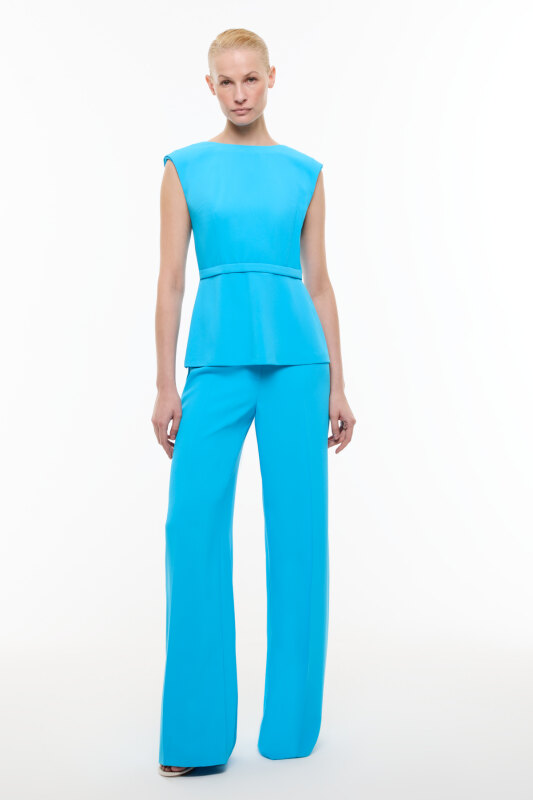 Bele Oturan Şerit Detaylı Vatkalı Bluz Mavi - 3