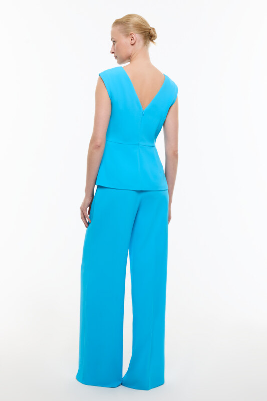 Bele Oturan Şerit Detaylı Vatkalı Bluz Mavi - Roman (1)