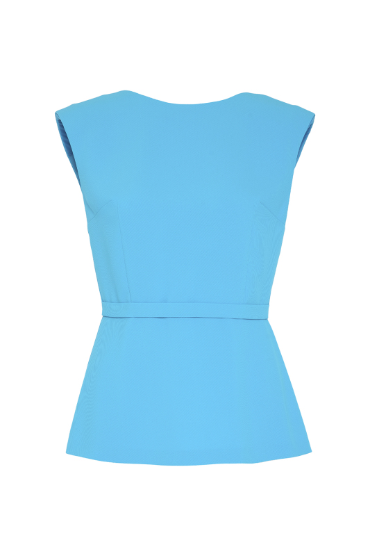 Bele Oturan Şerit Detaylı Vatkalı Bluz Mavi - 4