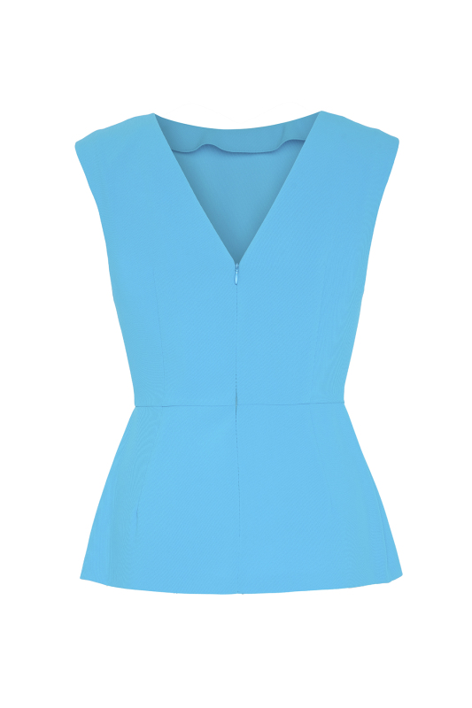 Bele Oturan Şerit Detaylı Vatkalı Bluz Mavi - 5