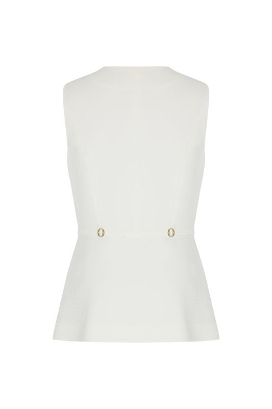 Bele Oturan Toka Detaylı Yelek Beyaz - 6