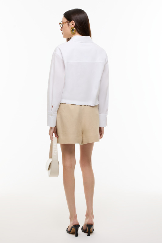 Beli Bağcıklı Uzun Kol Poplin Gömlek Beyaz - Roman (1)