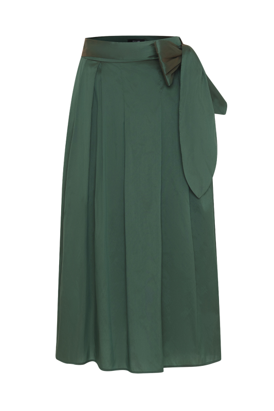 Beli Bağlama Detaylı Midi Boy Tafta Etek Yeşil - 4