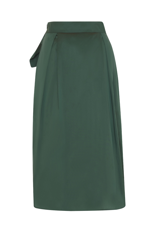Beli Bağlama Detaylı Midi Boy Tafta Etek Yeşil - 5