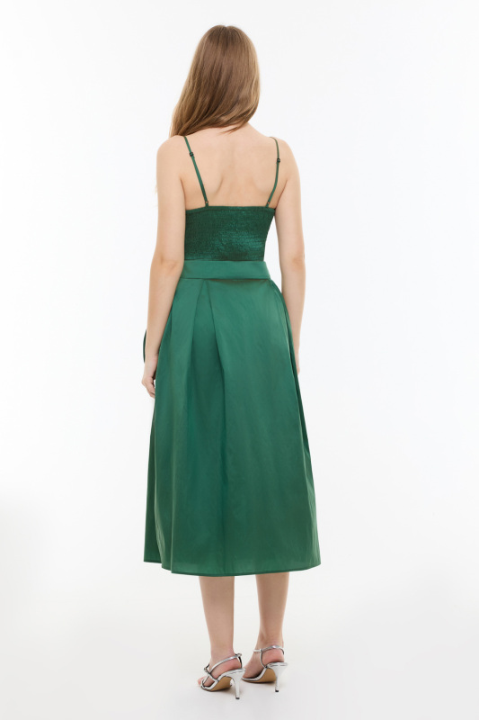 Beli Bağlama Detaylı Midi Boy Tafta Etek Yeşil - Roman (1)