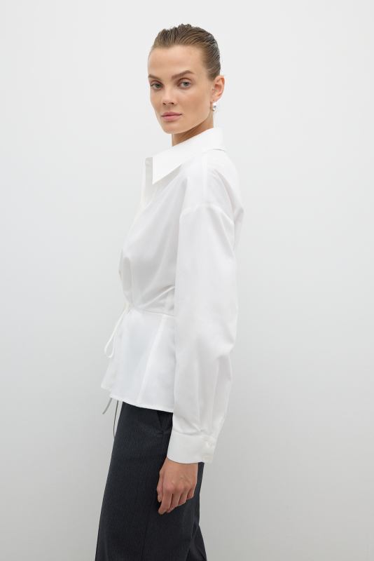 Beli Bağlama Detaylı Peplum Gömlek Beyaz - 3