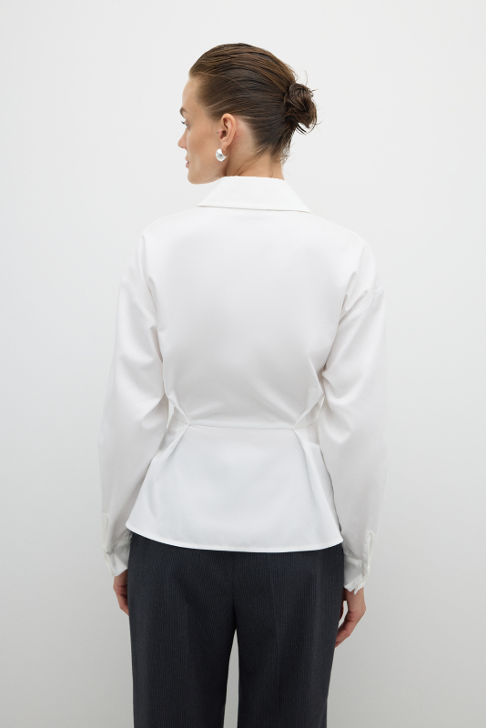Beli Bağlama Detaylı Peplum Gömlek Beyaz - 2