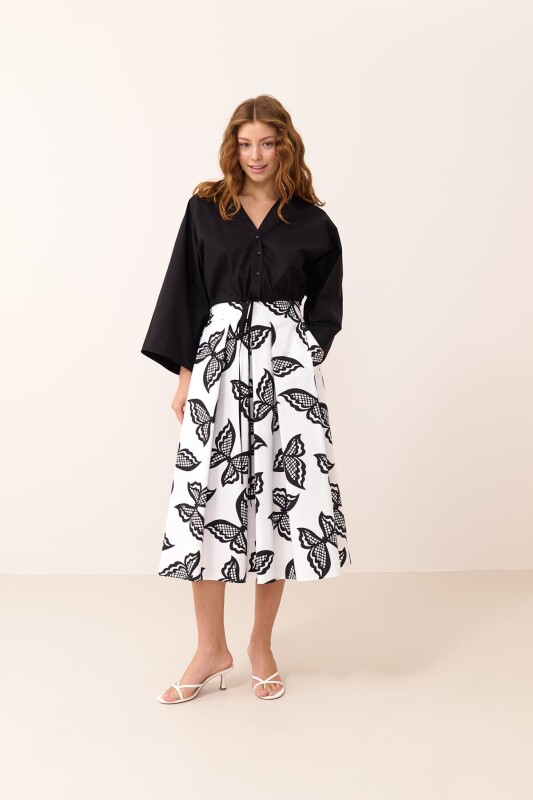 Beli Bağlamalı Yarasa Kol Crop Poplin Gömlek Siyah - 3