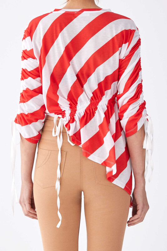 Beli Büzgülü T-Shirt Kırmızı - 2