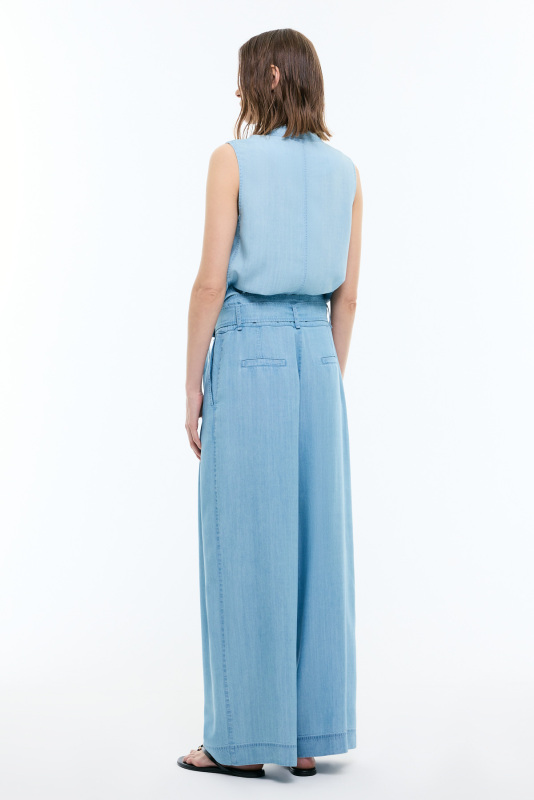 Beli Kemerli Denim Palazzo Pantolon Mavi - Roman (1)