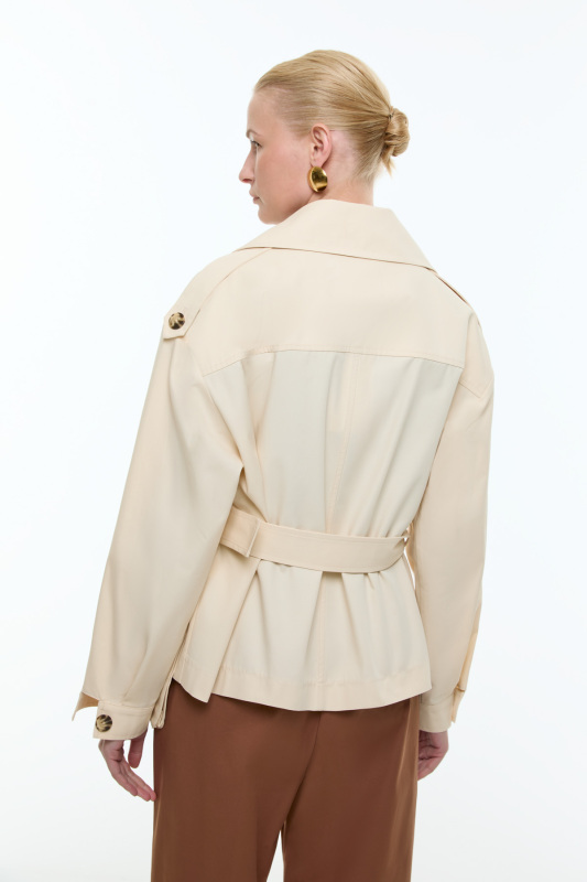 Beli Kemerli Kruvaze Kısa Trençkot Bej - Roman (1)