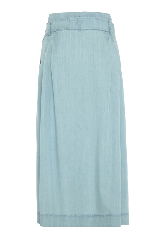 Beli Kemerli Midi Boy Denim Etek Mavi - 6